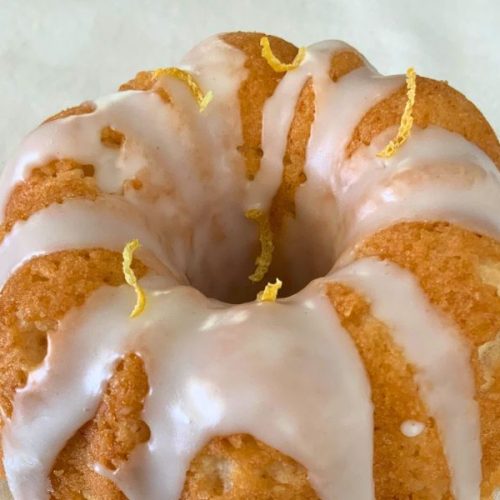 Gluten-free Meyer lemon mini bundt cake with lemon glaze.