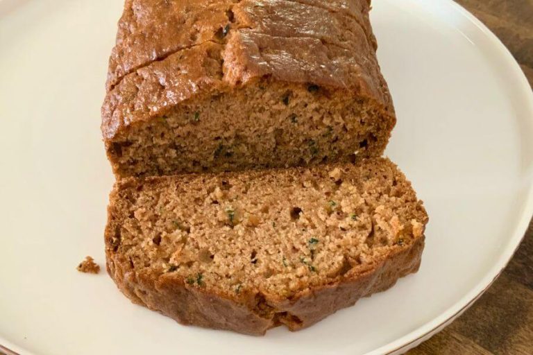 Slices of gluten-free Zucchini Bread on white plate.