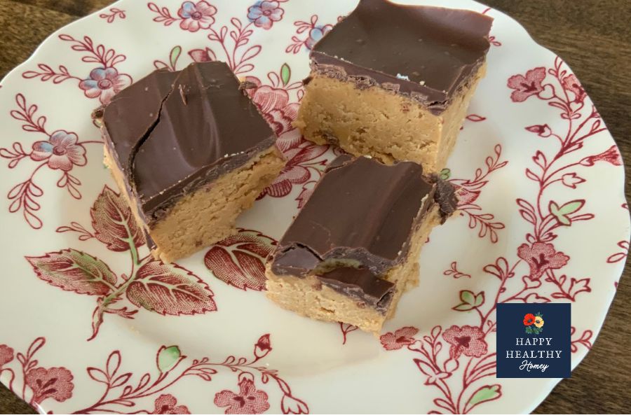 Gluten-Free No-Bake Peanut Butter Bars on a pretty plate. 